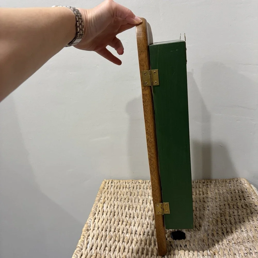 Vtg Wood Wall Shelf Shutter Doors Heart Peg Hooks 18